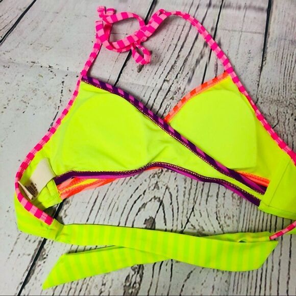 OP Ocean Pacific Multicolour Neon Stripe Bikini Swim Top Jr S (3-5) Women’s XXS - Picture 5 of 7